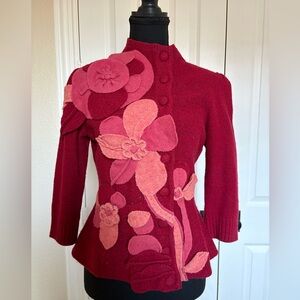 Chic Floral Burgundy Cardigan